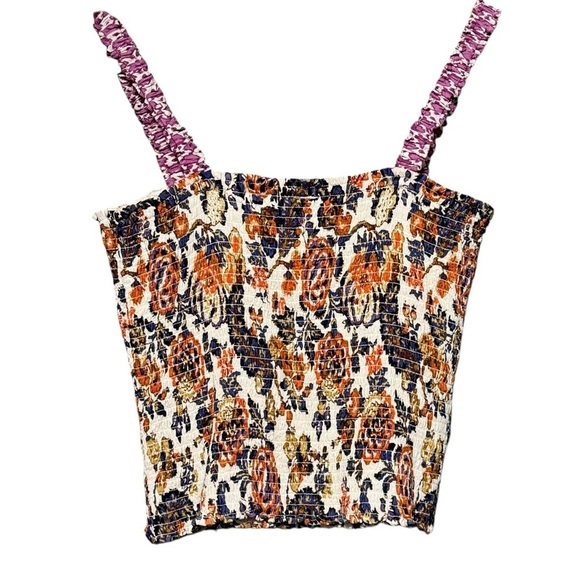 ANTHROPOLOGIE Smocked Paisley Print Square Neckline Cropped Tank Top - Picture 5 of 8
